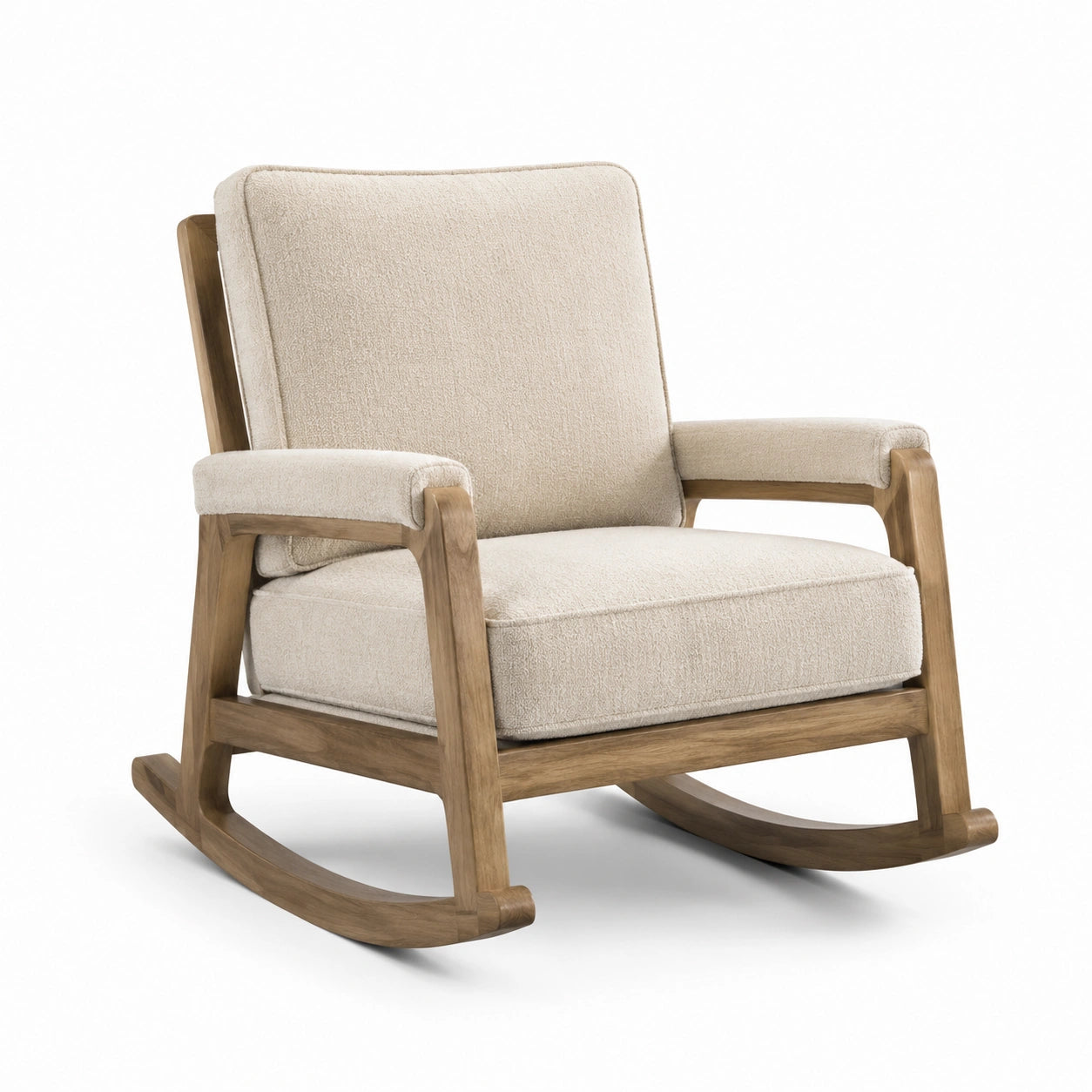 Schaukelstuhl aus Holz mit Polyesterpolsterung, Beige