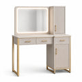 Schminktisch mit LED-Spiegel und Stauraum, Beige, MDF und Stahl