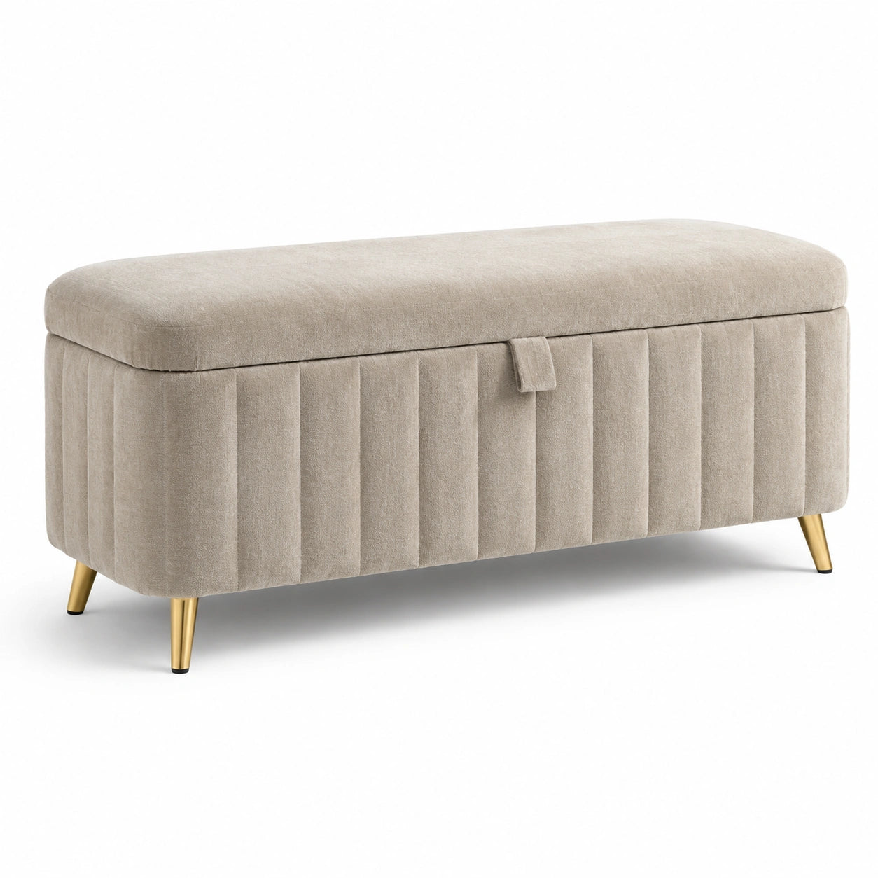 Polsterbank Samt Beige mit Stauraum und Metallbeinen