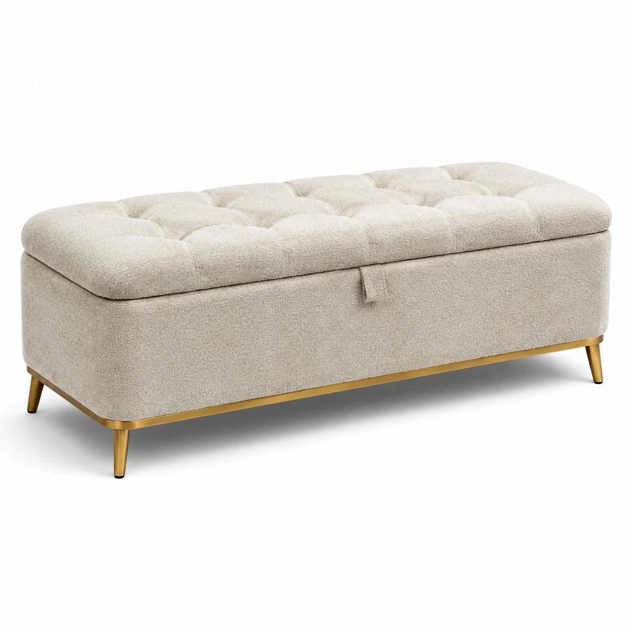 Sitzbank mit Stauraum Bouclé Beige Metallbeine