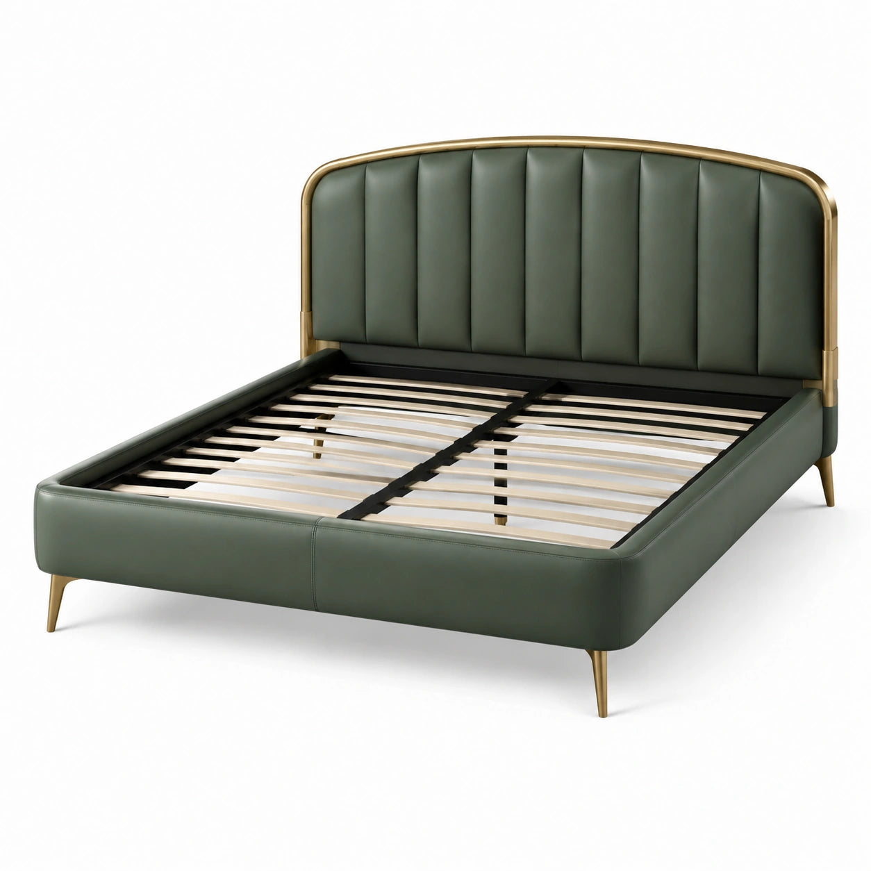 Doppelbett aus Polyurethan-Leder mit Metallbeinen 180x200 cm Grün