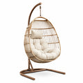 Rattan Hängesessel mit Stahlrahmen und Polsterkissen, Beige, 105x90x200 cm