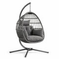 Hängesessel Stahl Polyesterrattan Dunkelgrau mit Gestell und Kissen