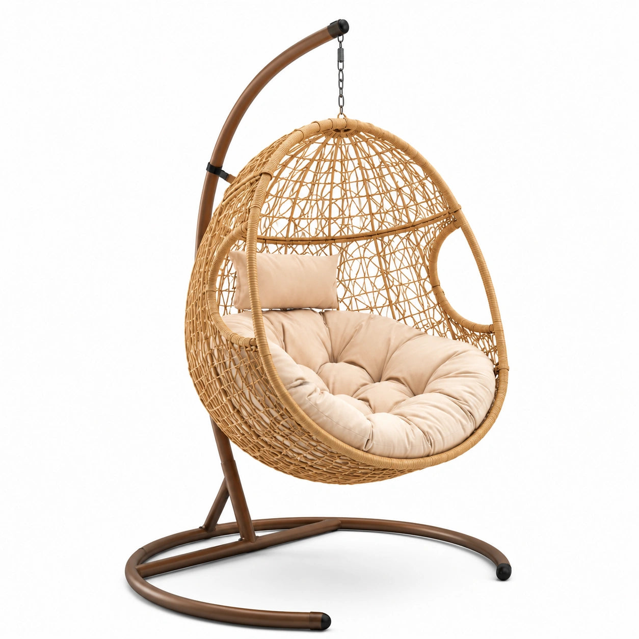 Rattan Hängesessel mit Stahlrahmen und Polyesterbezug