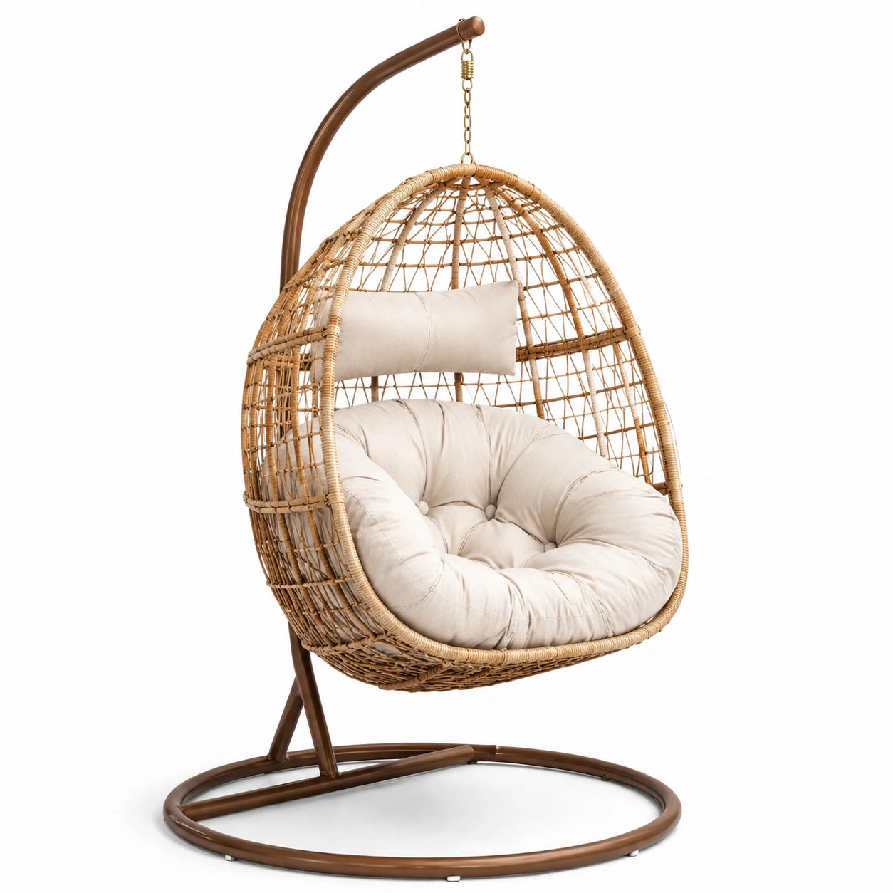 Rattan Hängesessel Beige mit Stahlrahmen