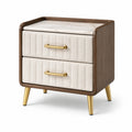 Nachttisch mit 2 Schubladen Holz/Marmor Beige/Gold