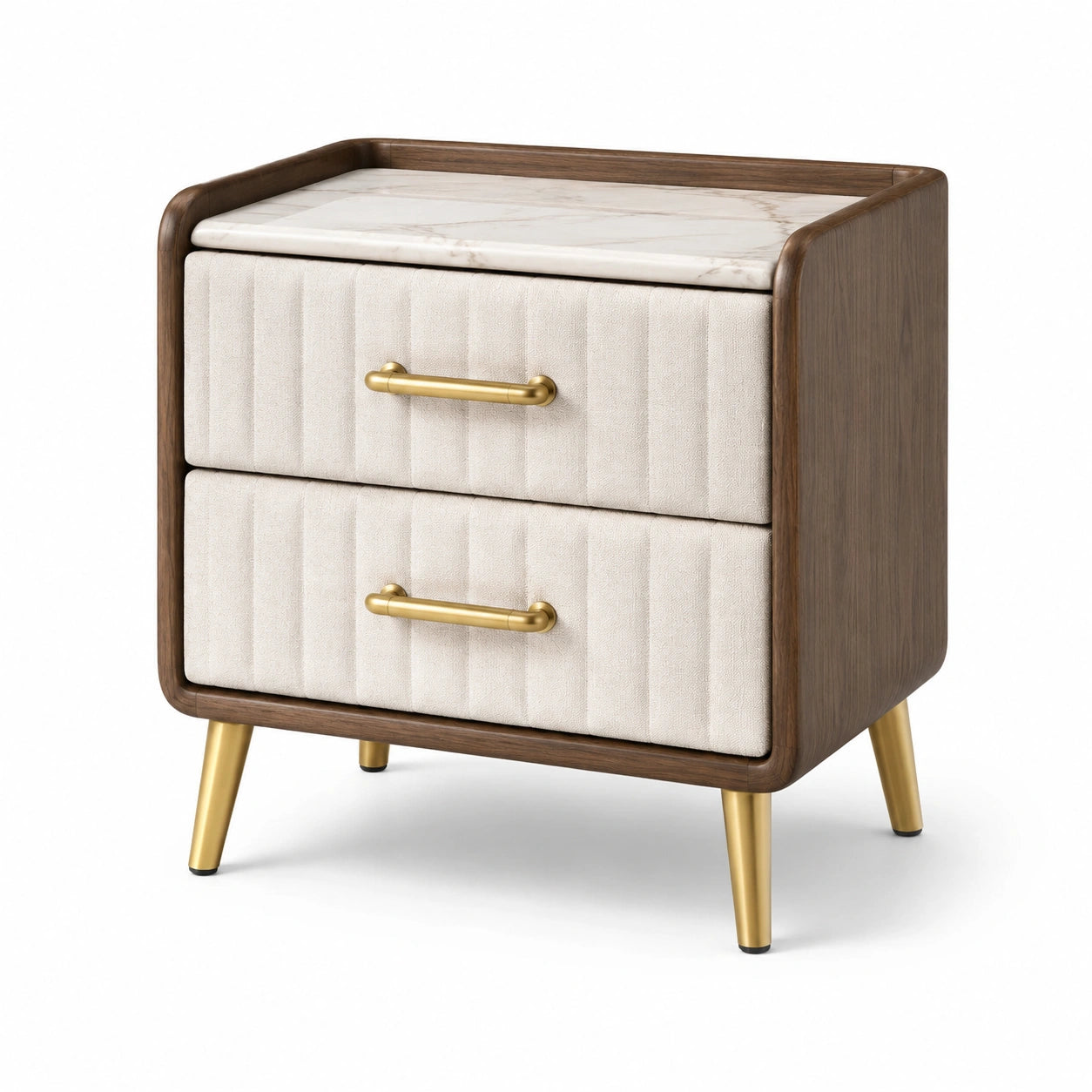 Nachttisch mit 2 Schubladen Holz/Marmor Beige/Gold